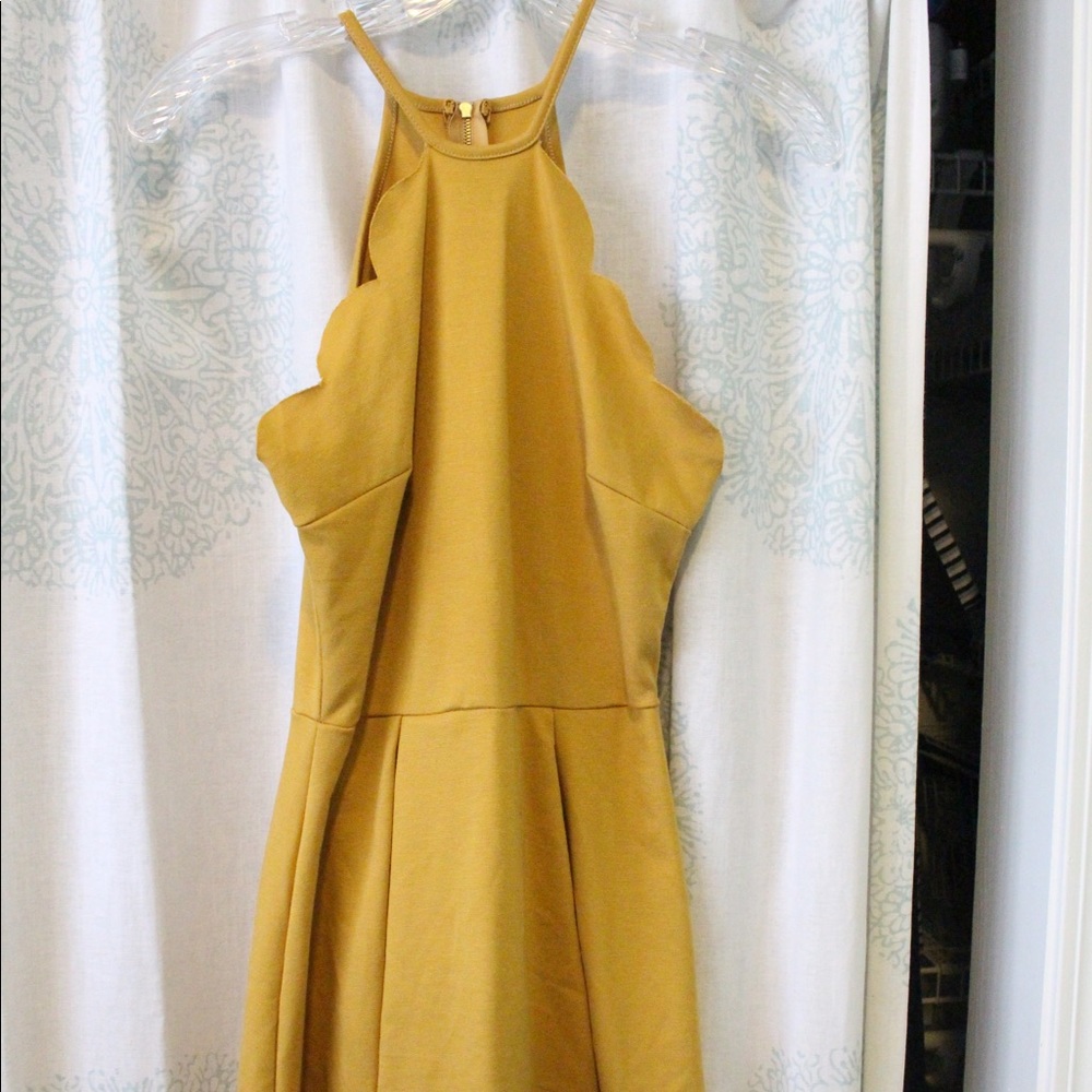 scalloped bib neck skater dress